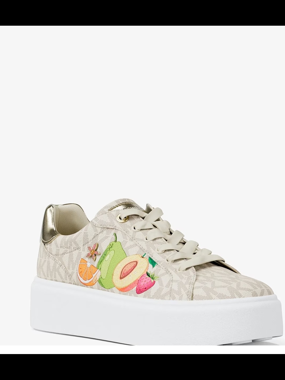 Michael Kors Cream Logo Platform Sneaker with Fruit Appliqué